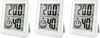 Three white digital thermo-hygrometers are displayed side-by-side on a white background. Produktbild-Vorschau