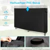 A black outdoor cover for a fireplace log rack, with text and icons highlighting its features. Podgląd zdjęcia produktu