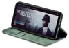 A green flip case for a smartphone, displaying a movie poster on the phone screen. Produktbild-Vorschau