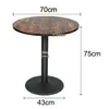A round bistro table with a wooden top and a black pedestal base, shown with dimensions indicated by text and lines. Produktbild-Vorschau
