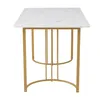 A white marble-patterned table with a gold metal frame, shown from the front. Produktbild-Vorschau