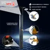 A solar-powered outdoor shower with various features highlighted by callouts and text. Produktbild-Vorschau