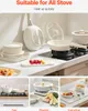 A collage of images showcasing a white cookware set with beige handles on a kitchen counter and stovetop, with text overlays indicating suitability for all stoves and quick heating. Náhled obrázku produktu