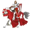 A knight in armor on a horse, both adorned in red and white. Podgląd zdjęcia produktu