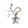 A silver glass star ornament with a jute rope and battery pack for LED lights, presented against a white background. Produktbild-Vorschau