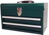 A green metal toolbox with two silver drawers is shown against a white background. Produktbild-Vorschau
