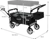 A diagram showing the dimensions of a HAUKI XXL folding wagon with a canopy and bag. Náhled obrázku produktu