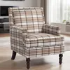 KLAM HOME Loungesessel Retro-Sessel Braun-weiß Karomuster Produktbild-Vorschau 8