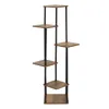 A multi-tiered plant stand with a rustic wood finish and black metal frame. Anteprima dell’immagine prodotto