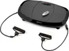 A black vibration plate with resistance bands and a remote control, shown from a diagonal angle on a white background. Voir les images du produit