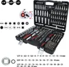 A black plastic toolbox filled with various tools, including sockets, ratchets, and bits. Náhľad obrázku produktu