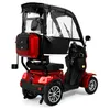 A red mobility scooter with a canopy and rear storage box, shown from a rear-diagonal angle against a white background. Produktbild-Vorschau