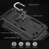 An exploded view diagram of a black phone case with callouts for its features. Produktbild-Vorschau