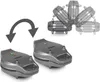 A waffle maker shown in two states, closed and open, with an arrow indicating movement between them. Another view shows the waffle maker at different angles. Produktbild-Vorschau