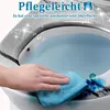 A hand is cleaning a toilet seat with a blue cloth. The toilet seat has a marble-like pattern and sparkles are shown around it. Produktbild-Vorschau
