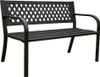 A black metal garden bench with a lattice backrest and slatted seat, shown against a white background. Anteprima dell’immagine prodotto