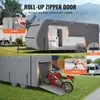 A collage showing a caravan cover and a motorcycle cover, with close-ups of features. Náhled obrázku produktu