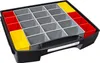 A black plastic organizer tray with multiple compartments, some of which are filled with red and yellow inserts. Podgląd zdjęcia produktu