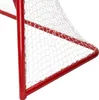 A close-up view of the corner of a red hockey goal with a white net. Anteprima dell’immagine prodotto