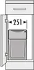 Diagram showing a trash can inside a cabinet with a measurement indicator. Voir les images du produit