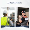 Two men in work attire holding walkie-talkies, one on a construction site and the other in a logistics setting. Anteprima dell’immagine prodotto
