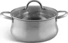 A stainless steel pot with a glass lid and handles, shown on a white background. Náhled obrázku produktu