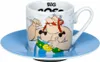 A close-up shot of an espresso cup and saucer featuring the cartoon character Obelix. Produktbild-Vorschau