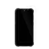 A clear screen protector is placed over a black smartphone. Produktbild-Vorschau