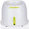 A white automatic ball launcher for dogs, with yellow text and green indicator lights. Voir les images du produit