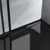 A close-up view of the bottom corner of a shower enclosure, showing the black frame and the glossy black shower tray. Produktbild-Vorschau