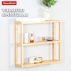 A wooden shelf unit with various items on it, including toiletries and tissues, against a light gray wall. Náhled obrázku produktu