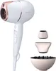 A white Philips hair dryer with rose gold accents and three attachments (diffuser, concentrator nozzle, and a smaller nozzle) are displayed against a white background. Náhled obrázku produktu