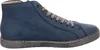 A side view of a blue high-top sneaker with gray laces and a textured gray sole. Anteprima dell’immagine prodotto