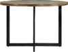 A round dining table with a reclaimed wood top and black metal legs, presented against a white background. Náhľad obrázku produktu