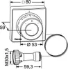 Technical drawing of a thermostat head and its adapter. Produktbild-Vorschau