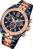 A close-up studio shot of a luxury analog watch with a blue and rose gold color scheme. Anteprima dell’immagine prodotto