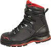 A black work boot with red accents and gray eyelets, shown from the side against a white background. Náhľad obrázku produktu