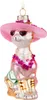 A glass ornament of a cat wearing a pink hat, sunglasses, and a lei. Produktbild-Vorschau