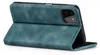 A teal flip cover phone case is shown from a side angle, propped open to reveal the phone's camera. Produktbild-Vorschau