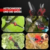 A collage of images showing different types of electric pruning tools and their use in gardening. Produktbild-Vorschau