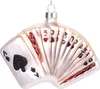 A glass Christmas ornament shaped like a fan of playing cards. Podgląd zdjęcia produktu