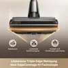 Close-up marketing image of a vacuum cleaner head with feature icons and text. Produktbild-Vorschau