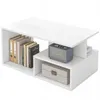 A white coffee table with shelves, books, a speaker, and a box. Podgląd zdjęcia produktu