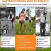 A collage of images comparing a branded lawn trimmer with other brands, highlighting features and benefits. Produktbild-Vorschau