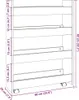 A diagram showing the dimensions of a narrow storage cart with four shelves. Podgląd zdjęcia produktu