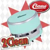 A mint green Clauss 2Clean mini vacuum cleaner is shown against a red starburst and a diamond pattern background. Anteprima dell’immagine prodotto