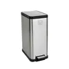 A silver trash can with a black lid and pedal, shown against a white background. Produktbild-Vorschau