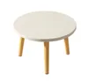 A white round coffee table with three wooden legs, isolated on a white background. Produktbild-Vorschau