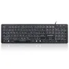A black Perixx PERIBOARD-317 DE keyboard with white backlighting is shown from a front-facing, slightly elevated angle against a white background. The keyboard has German key layout. Anteprima dell’immagine prodotto