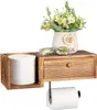 Wandmontierte Holz-Toilettenpapierhalter - mit Regal und Produktbild-Vorschau 1